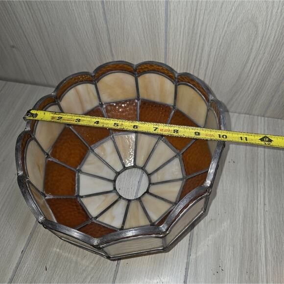 Vtg 70s Tiffaney Style Stained Glass Ceiling Hanging Light Fixture Bar Light - Picture 8 of 9